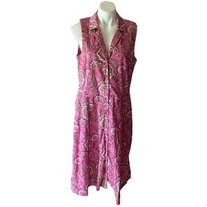Talbots Women’s Pink Paisley Sleeveless Cotton Size 16 Fit & Flare Midi Dress